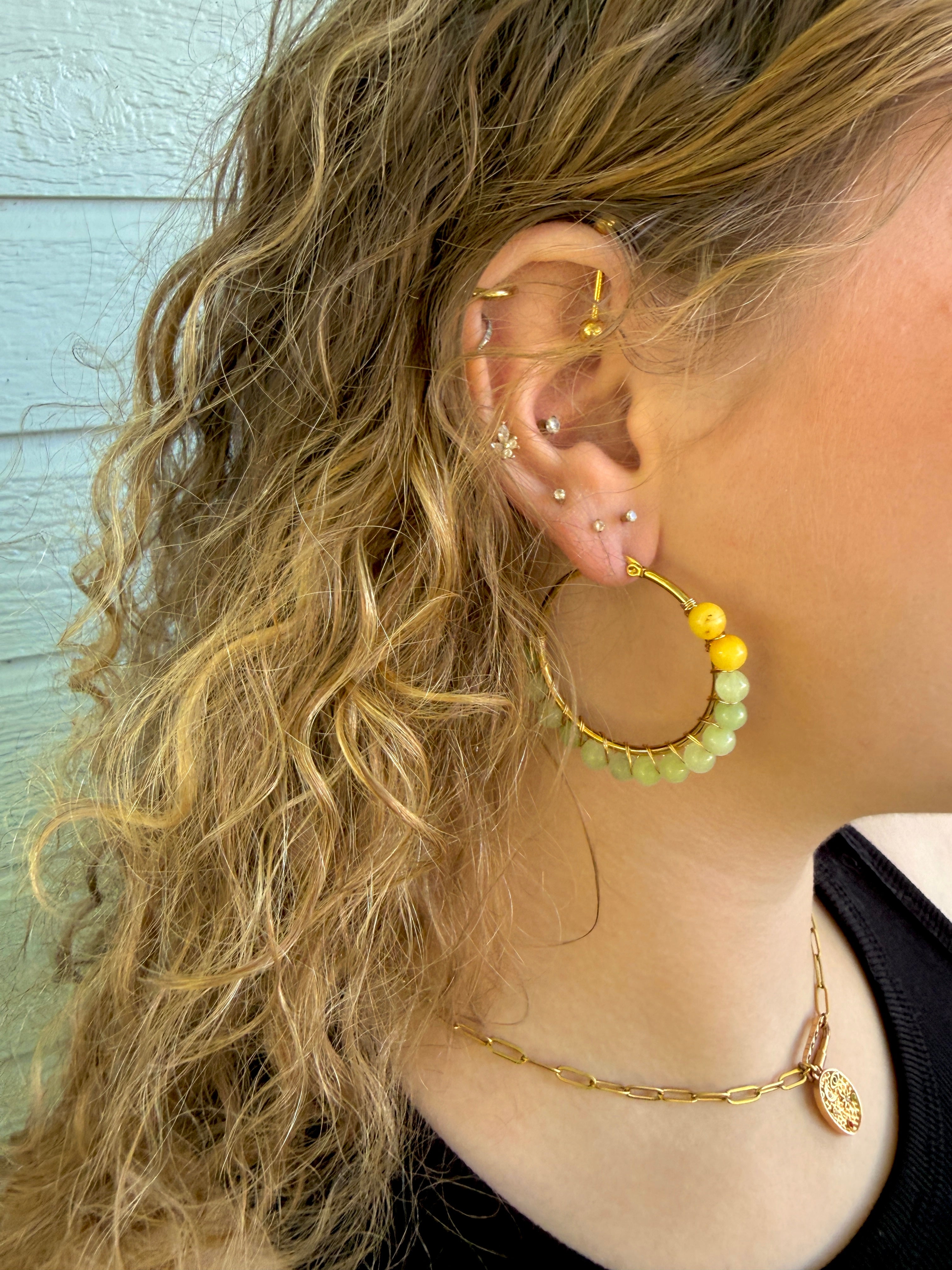 Geo Stone bead wrapped hoops