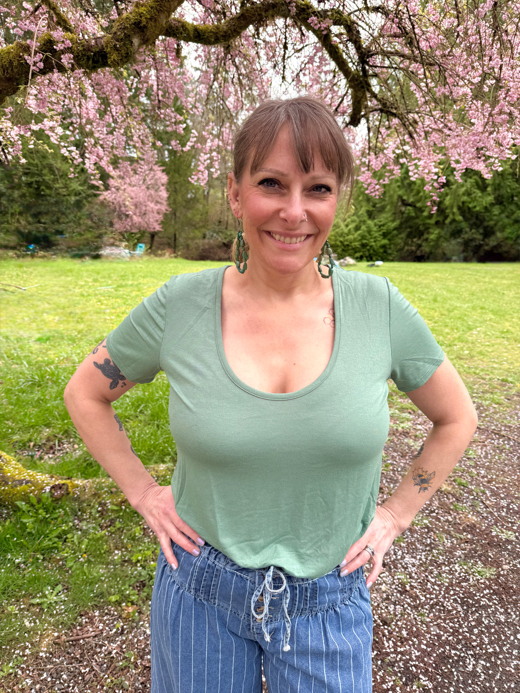 Scoop Neck Bralette Tee - Sage TBN