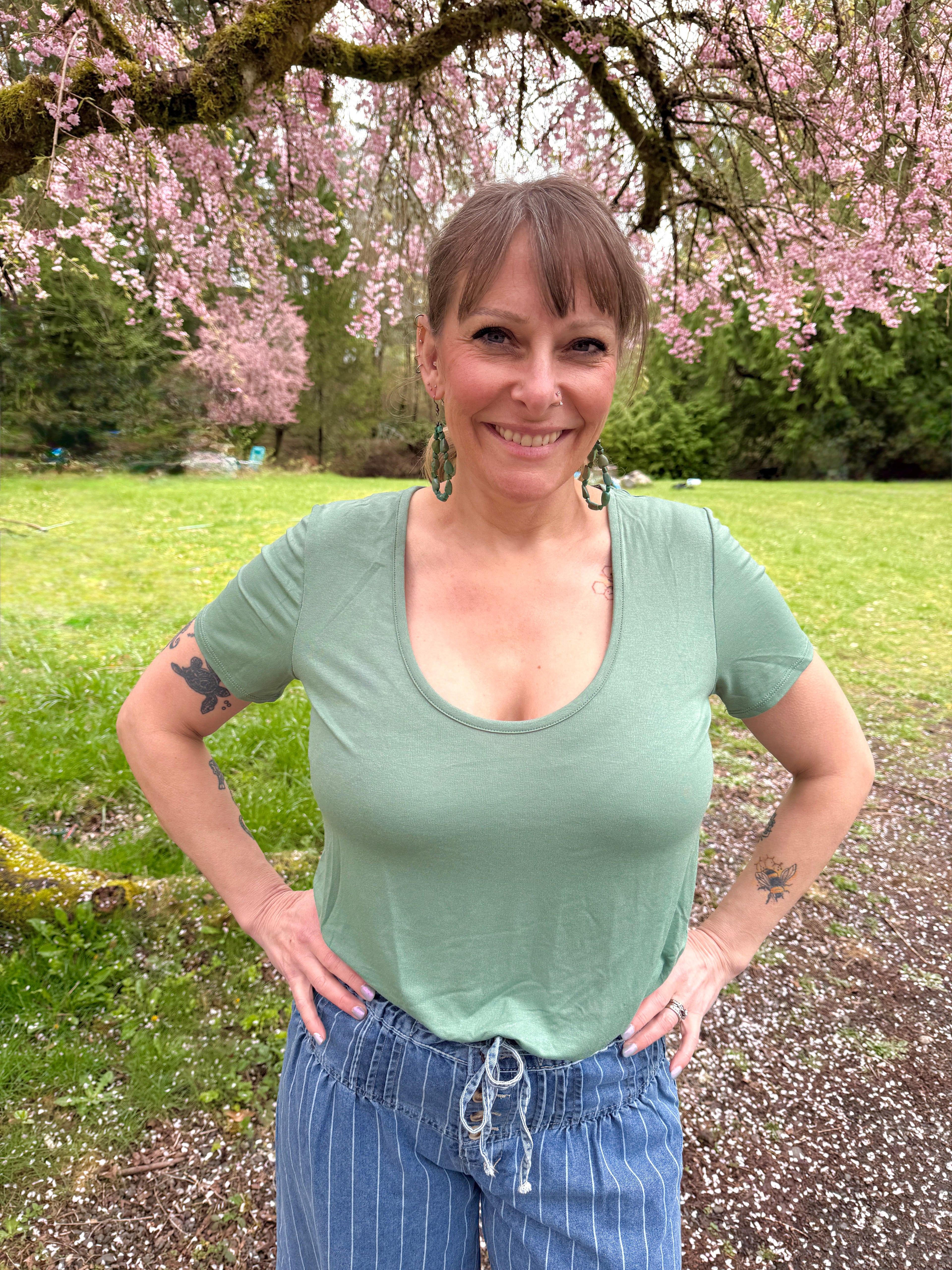 Scoop Neck Bralette Tee - Sage TBN