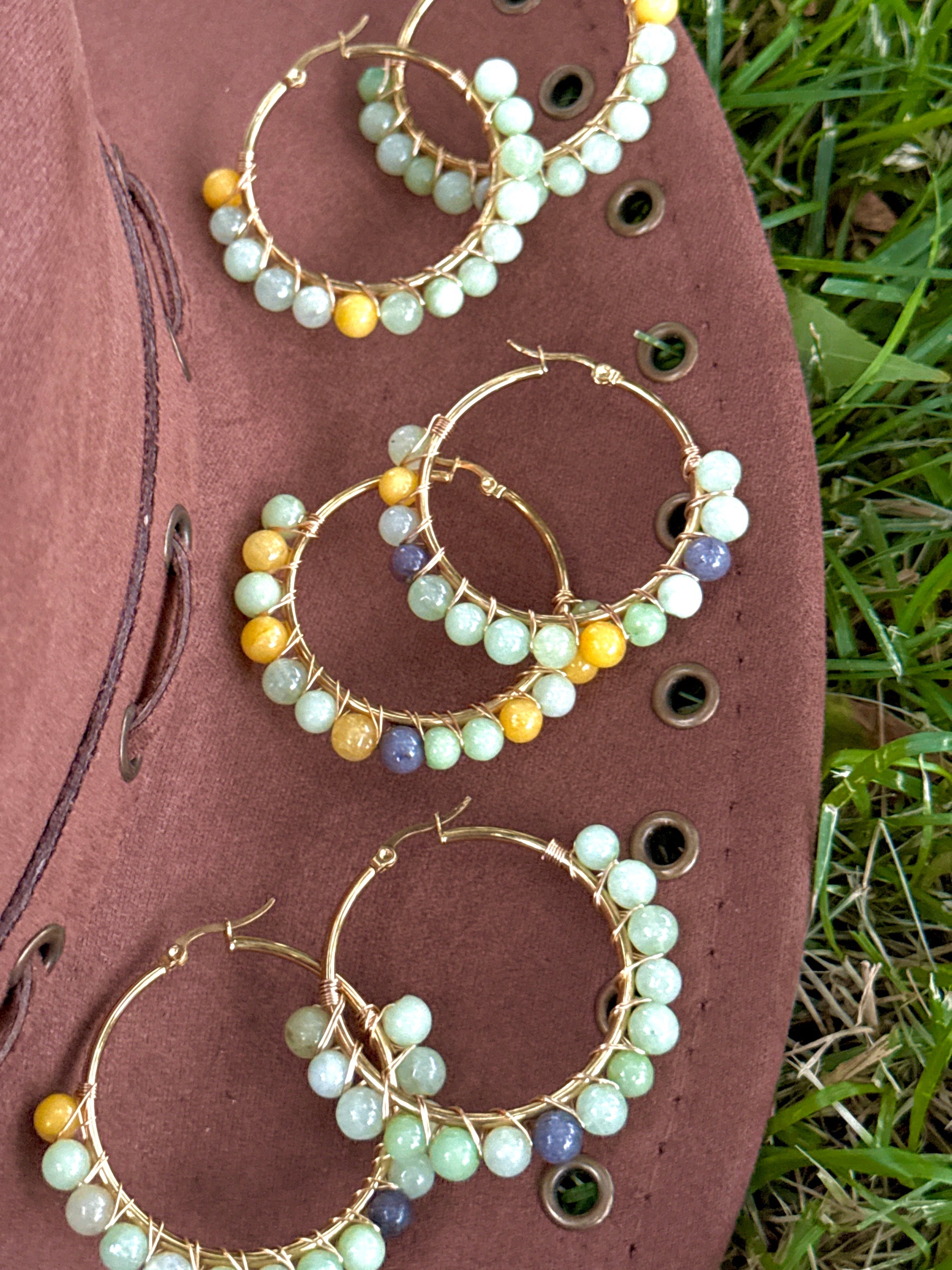 Geo Stone bead wrapped hoops