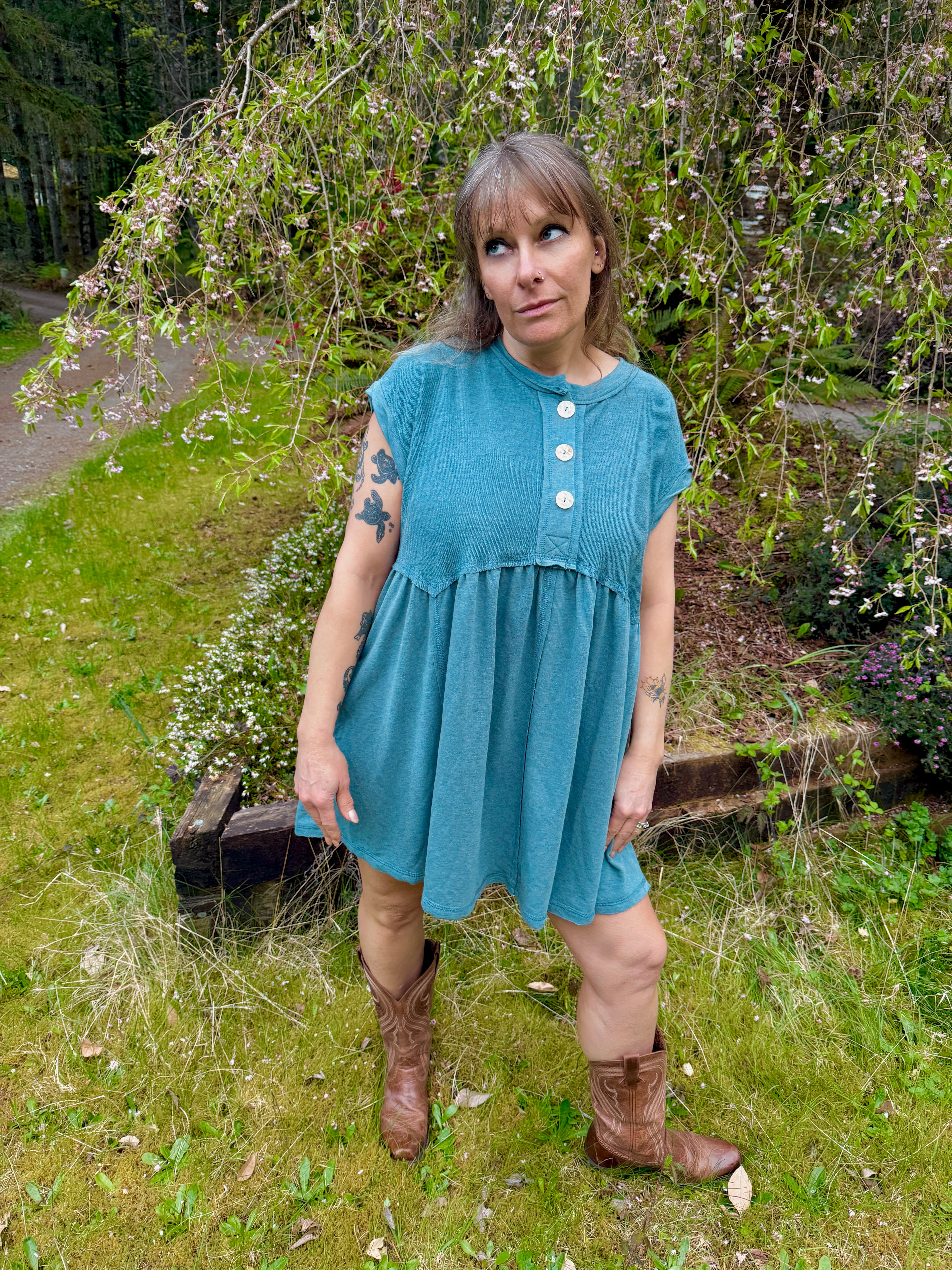 Sweet nothing baby doll dress - Teal TBN