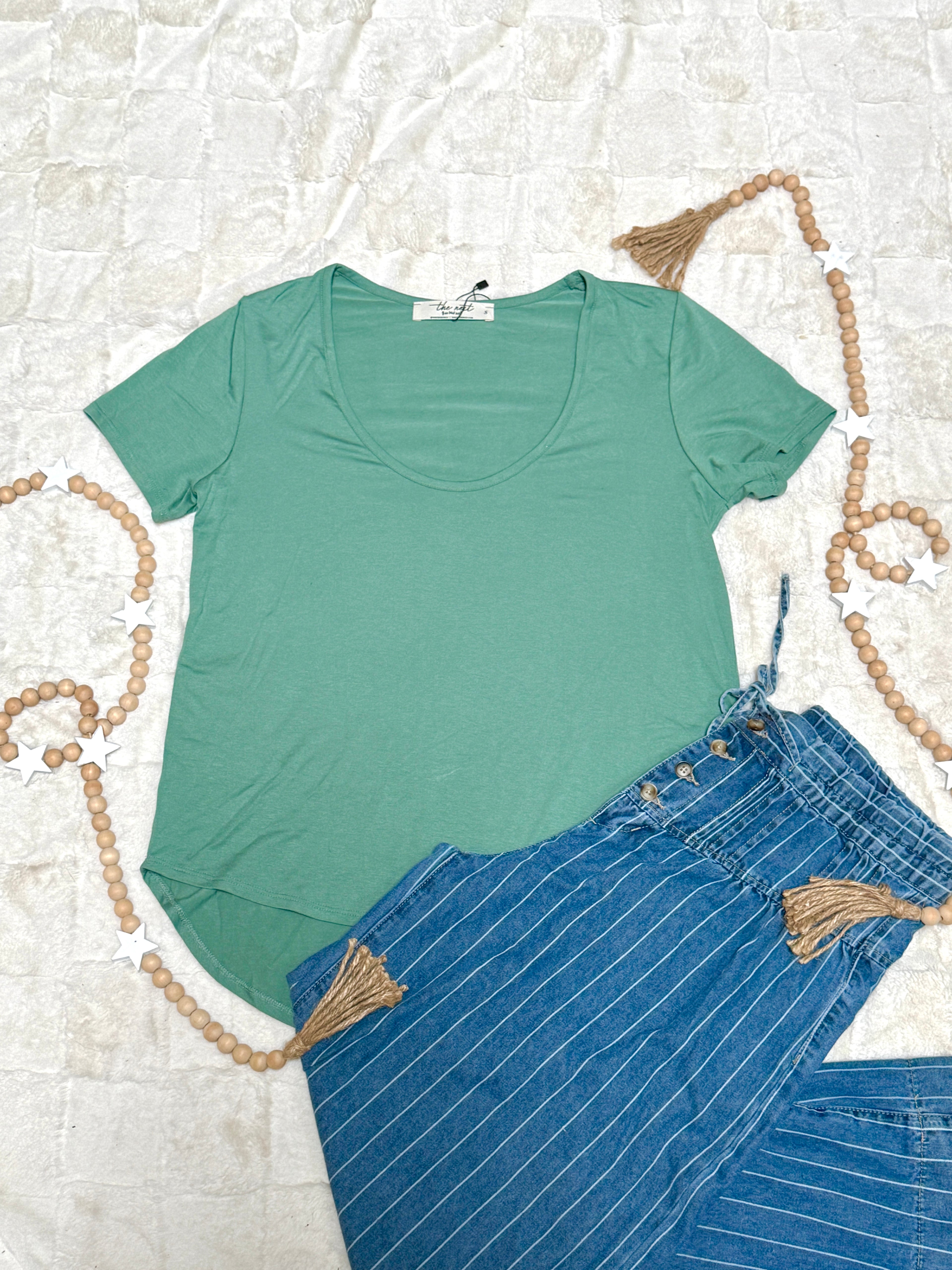 Scoop Neck Bralette Tee - Sage TBN