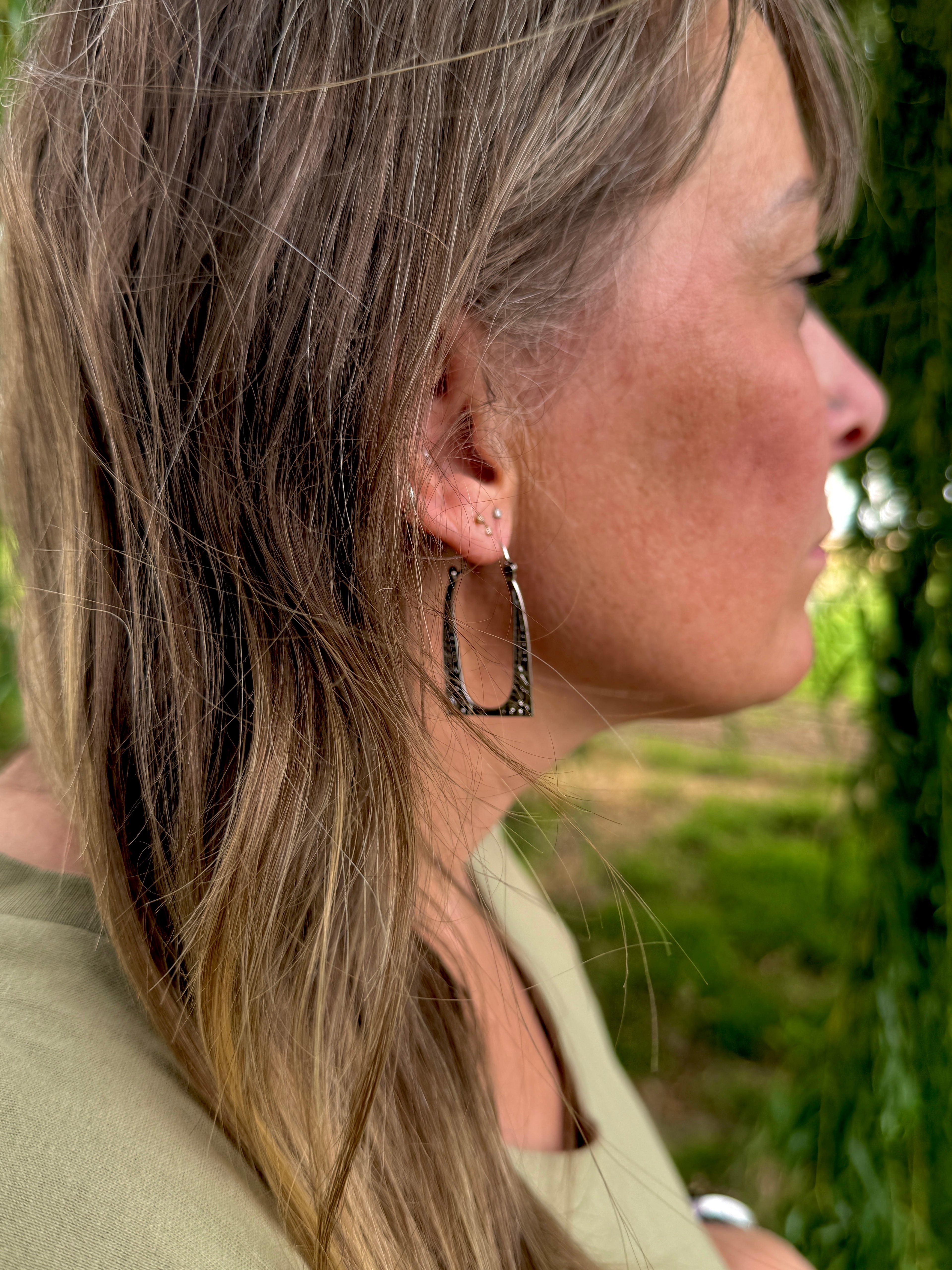 Silver Frame Hoop Earrings