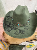 Sage Flowered Cowboy Hat