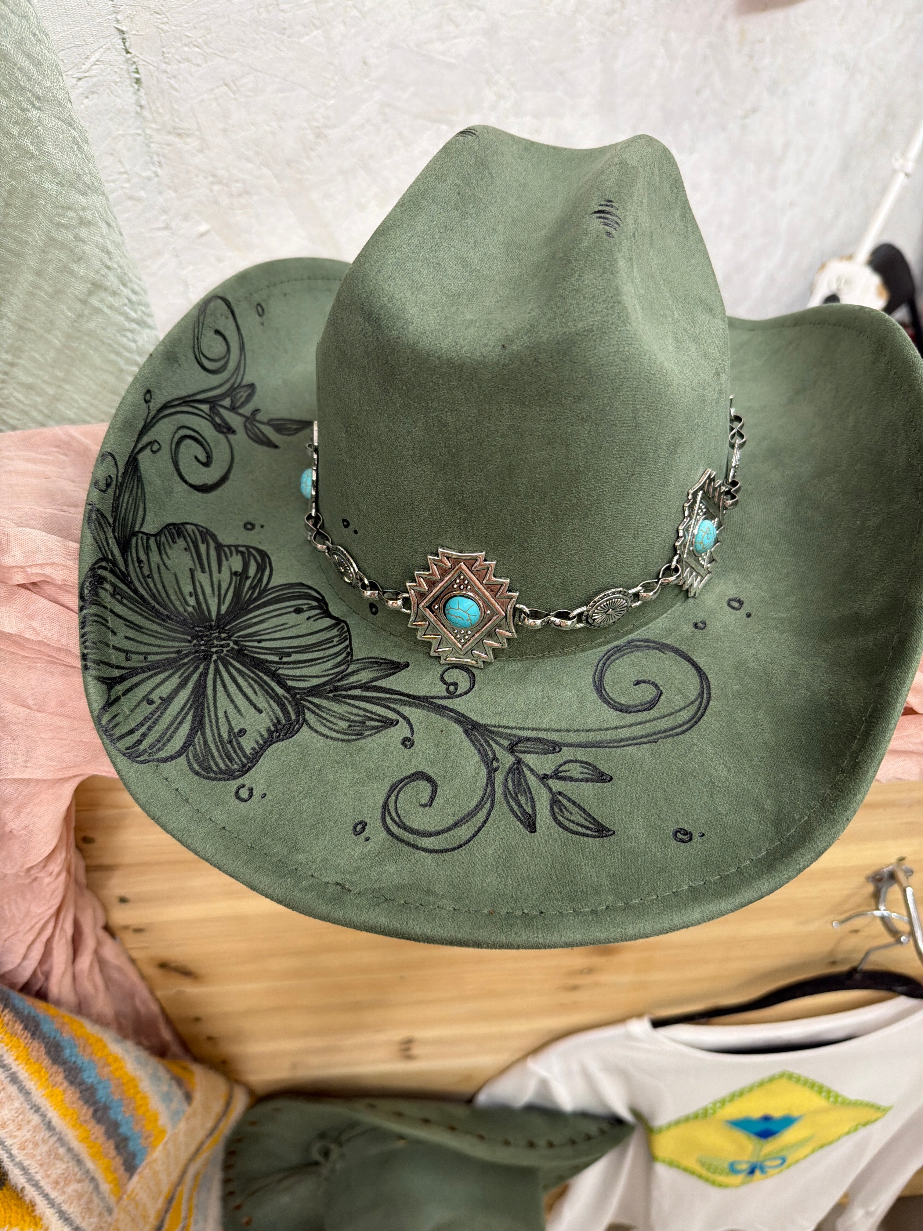 Sage Flowered Cowboy Hat