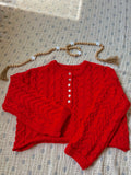 Cropped Button Pullover Sweater - Red