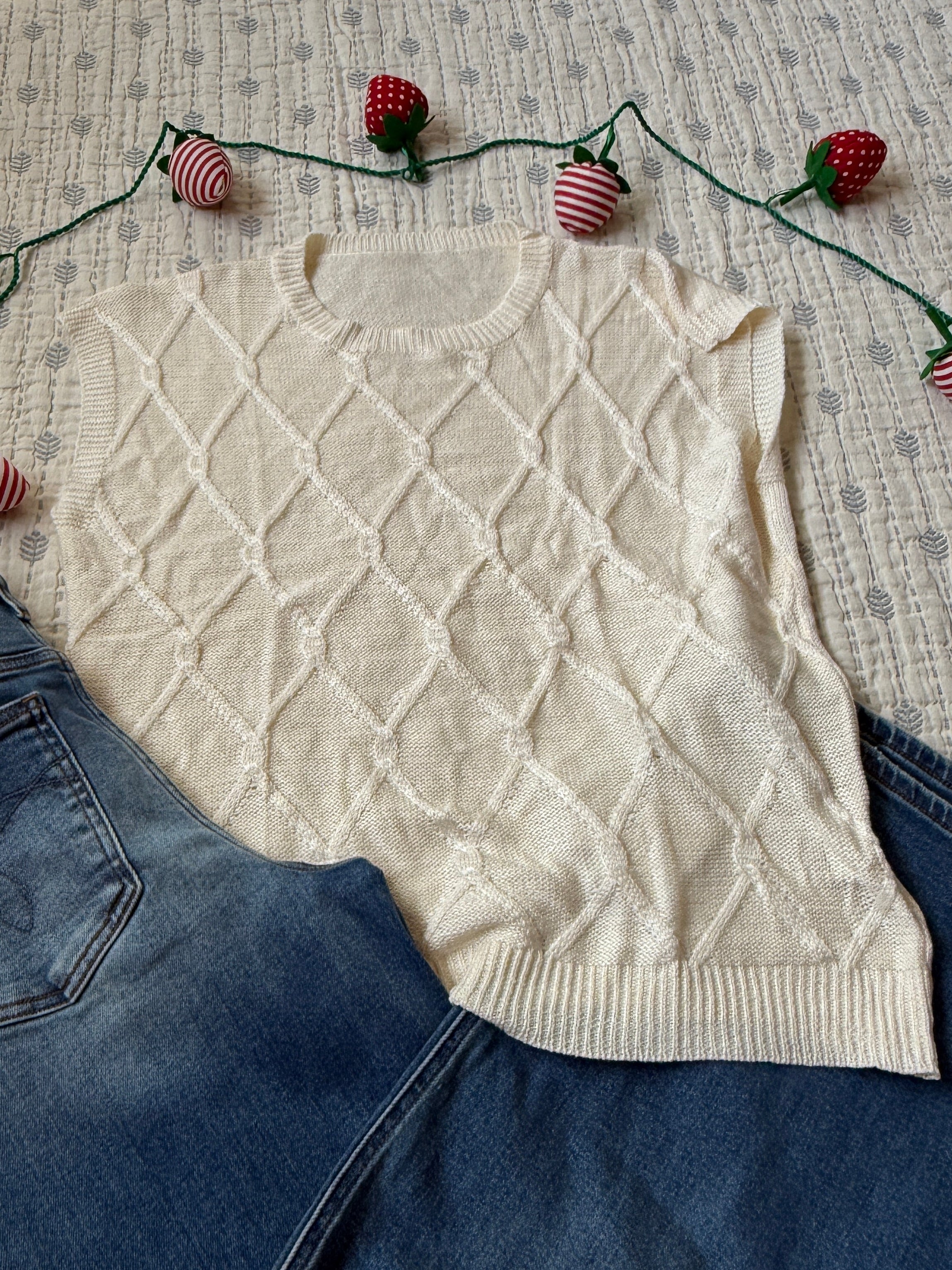 Cable Knit Batwing Sweater - Cream