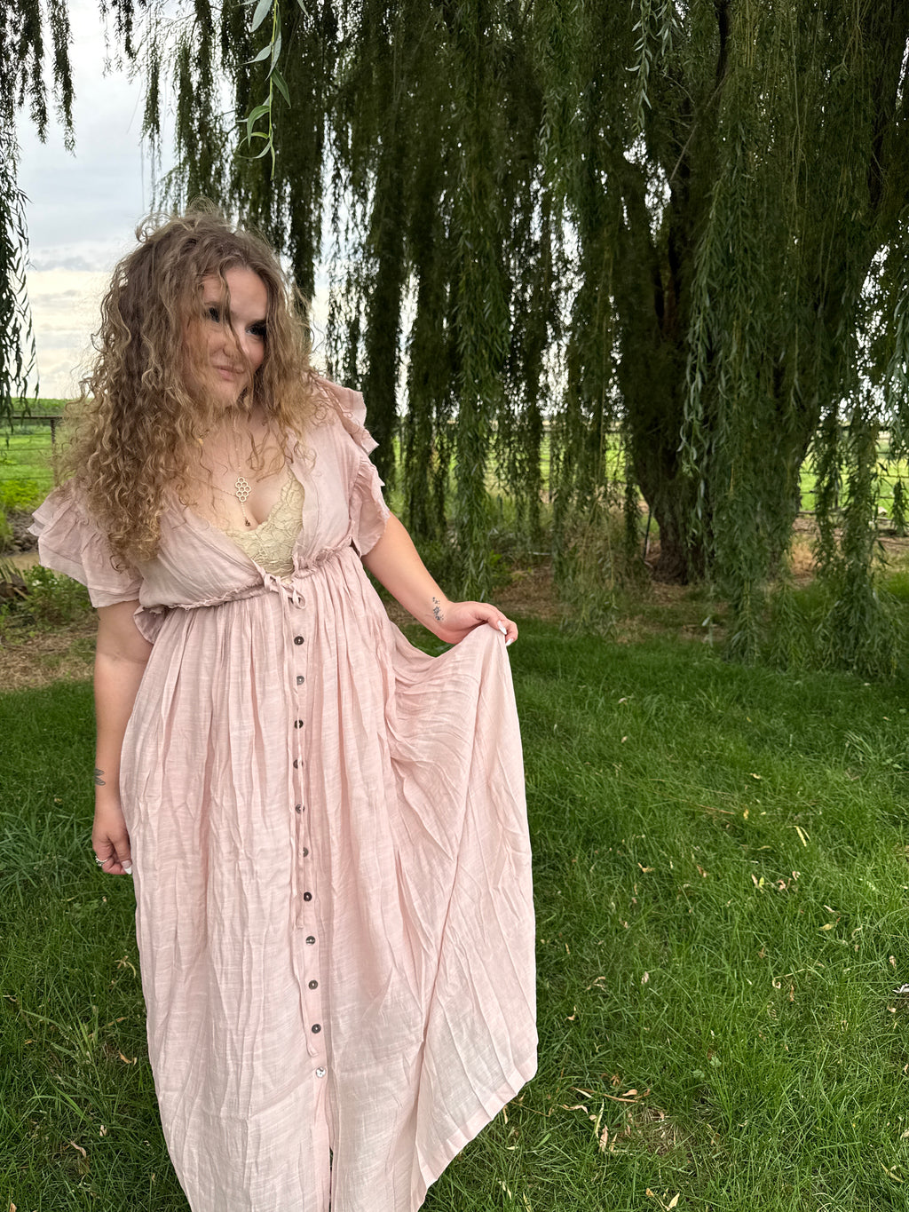 Deep V Neckline Ruffle
Maxi Dress