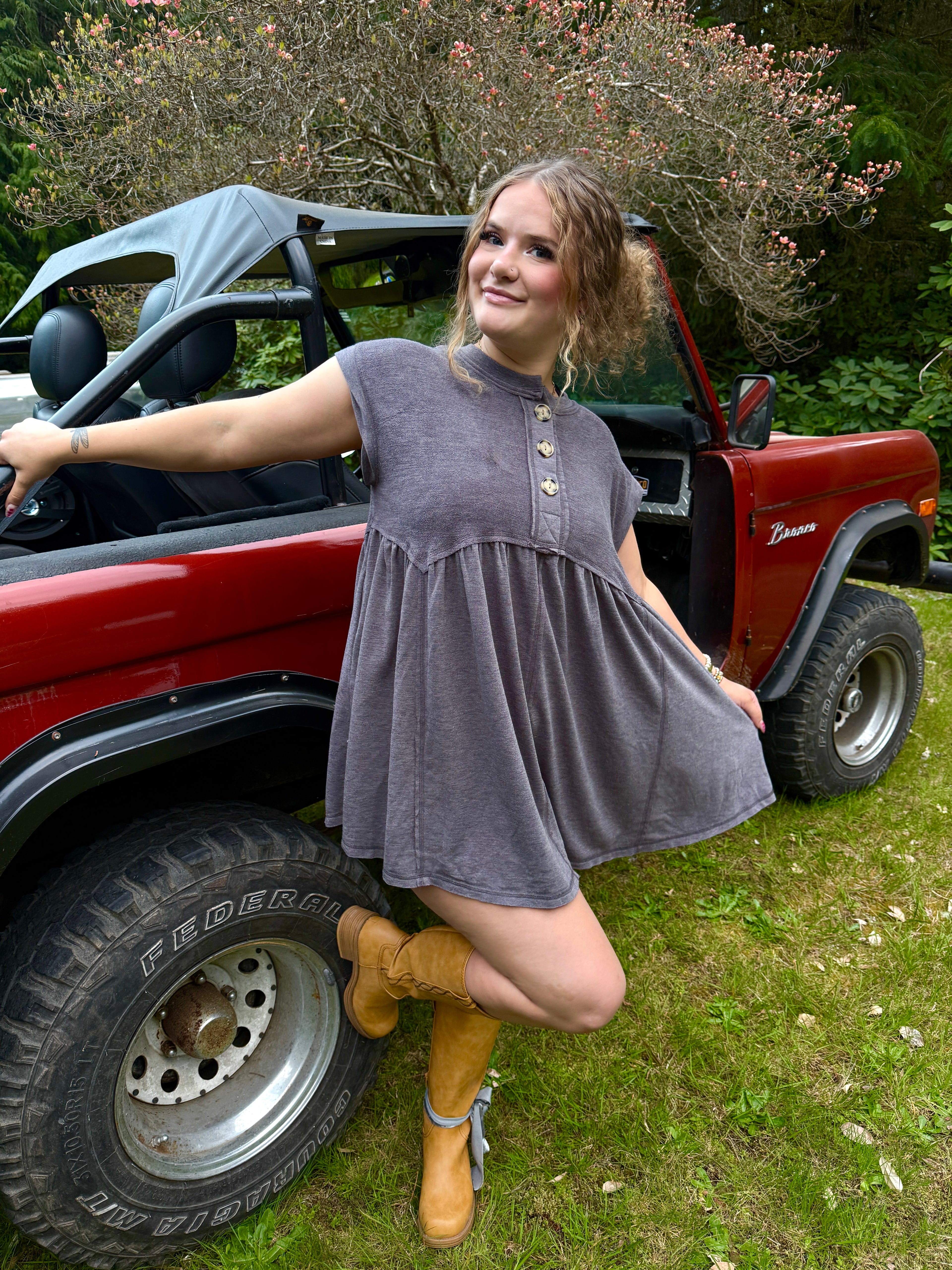 Sweet Nothing Babydoll Dress - Charcoal TBN