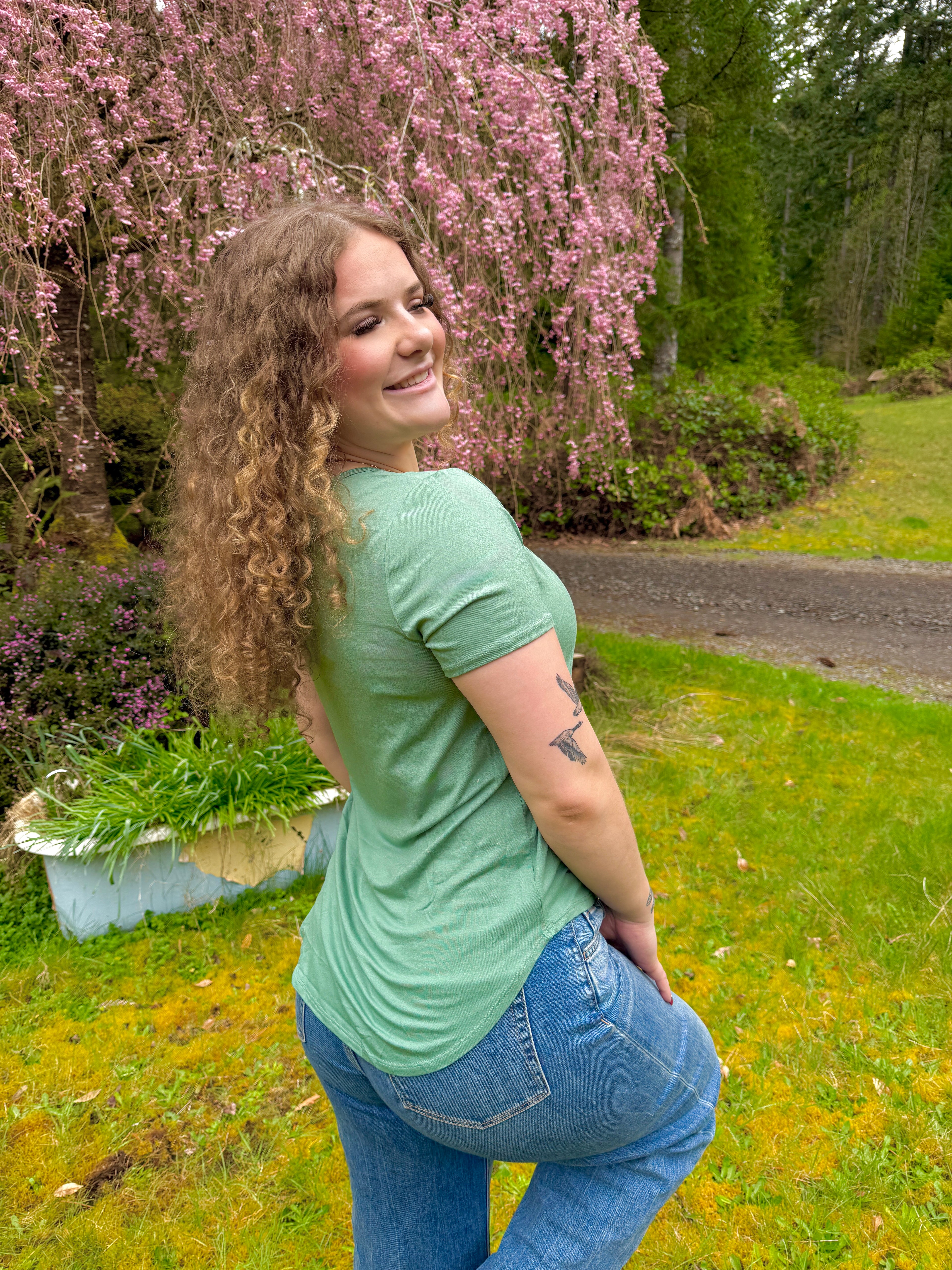 Scoop Neck Bralette Tee - Sage TBN