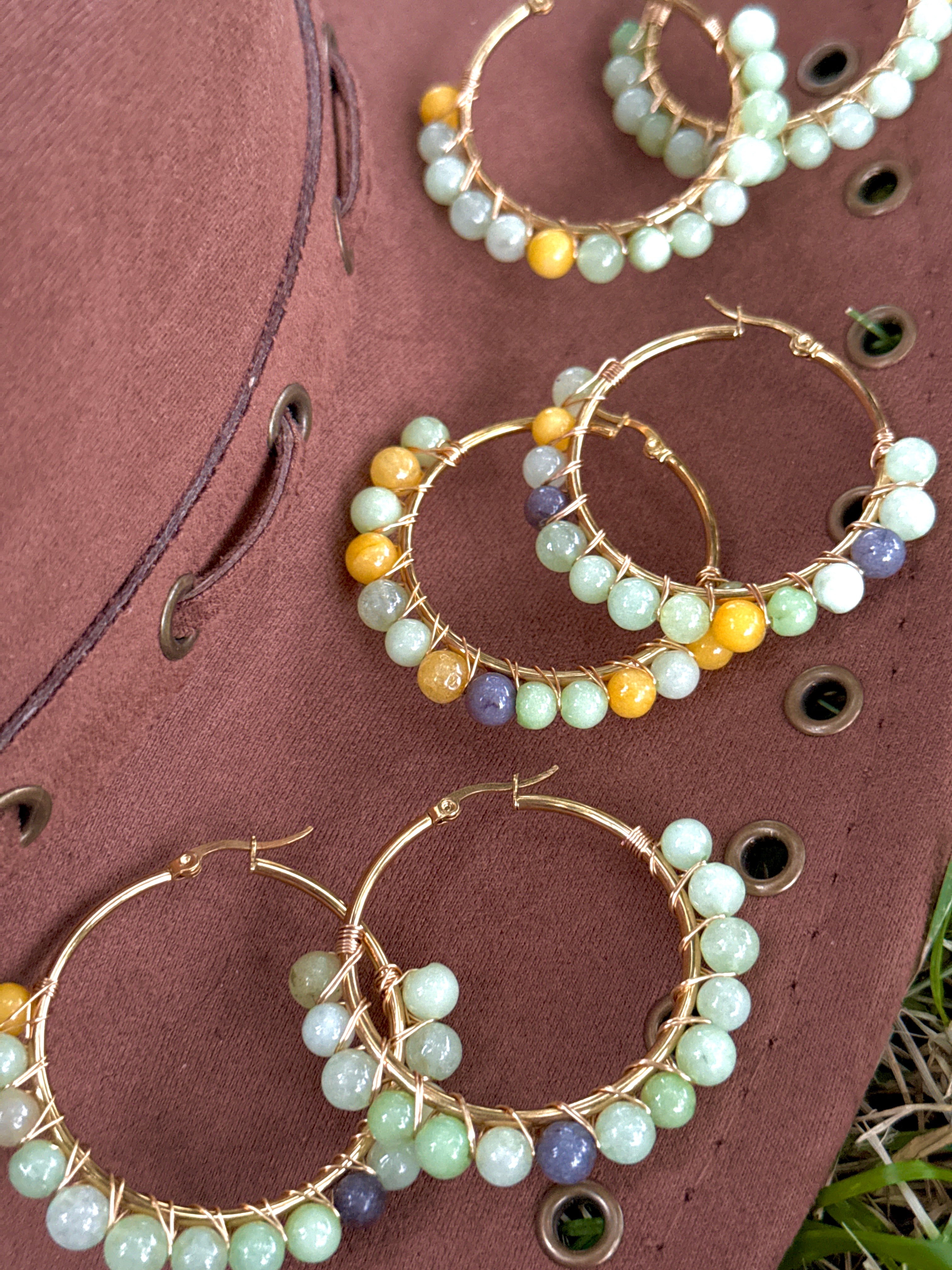 Geo Stone bead wrapped hoops