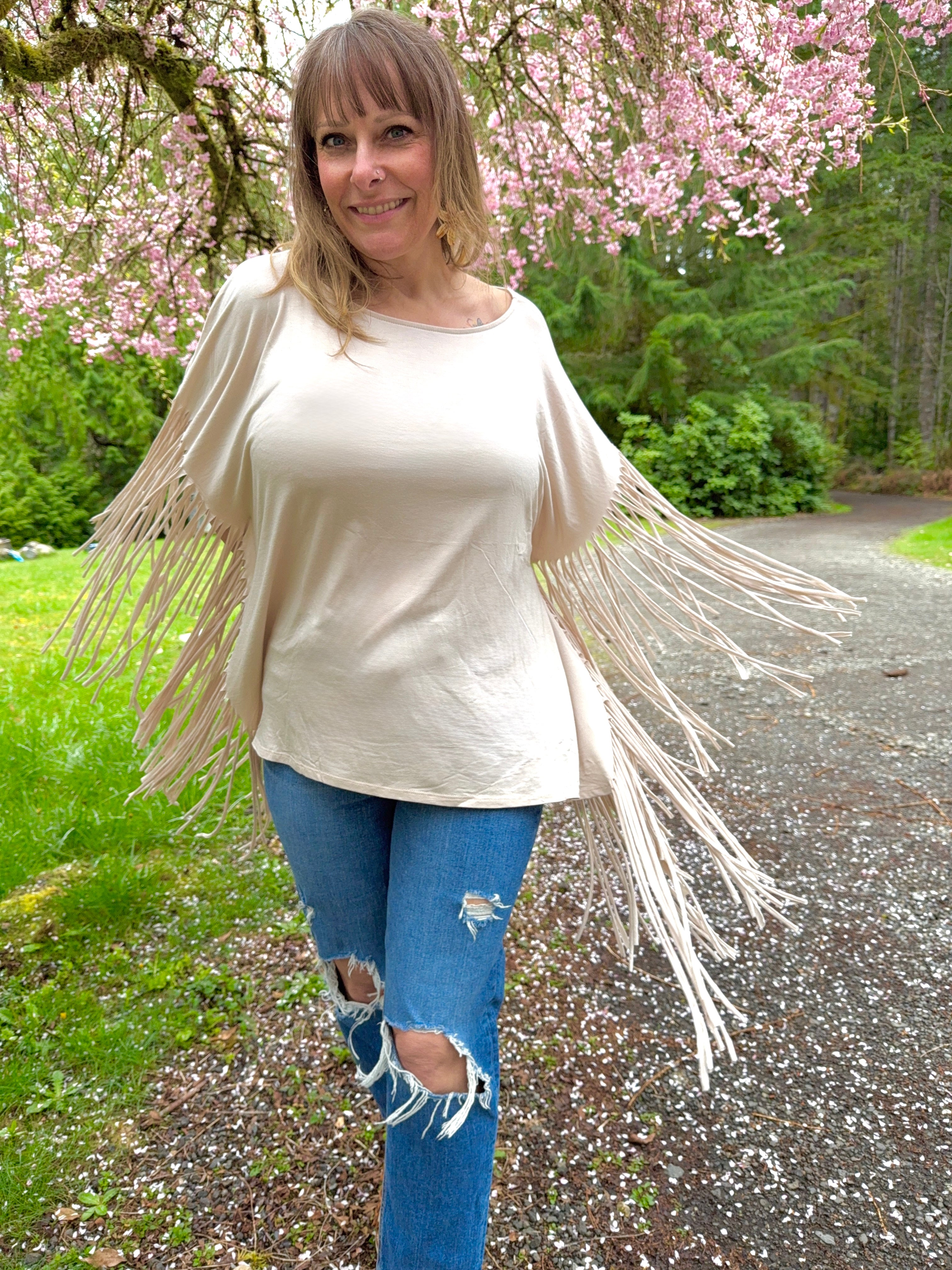 Western Showstopper Fringe Top - Oat TBN
