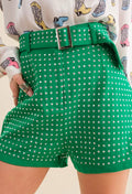 Rhinestone Belted Shorts